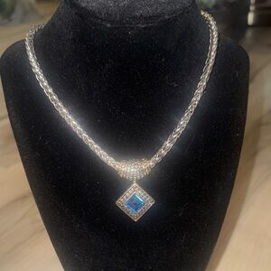 Elegant Mixed Metals and Blue Pendant Necklace